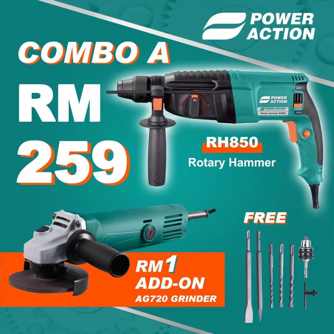 Combo A Rotary Hammer (AddOn Grinder with RM1) Power Action Tools Malaysia