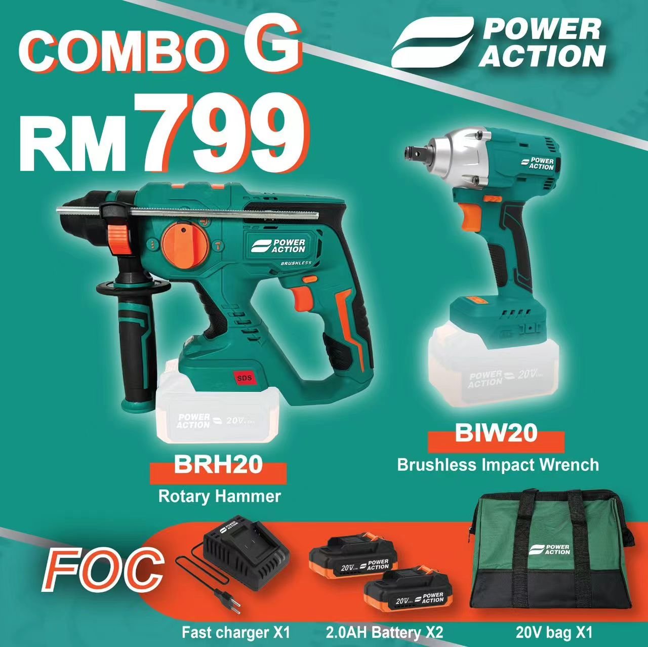 Combo G Brushless Rotary Hammer + Brushless Impact Wrench Power